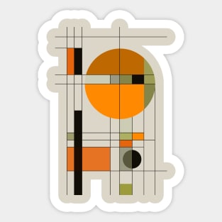Mid Century Modern Geometric Abstract Shapes Orange and Green Retro Design Minimalist Bauhaus Style Sticker